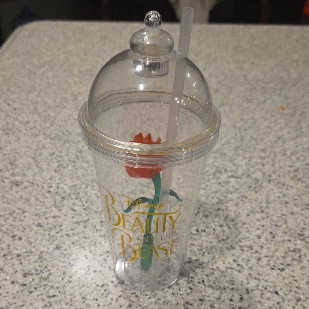 Disney Beauty and the Beast Clear Tumbler with Red Rose